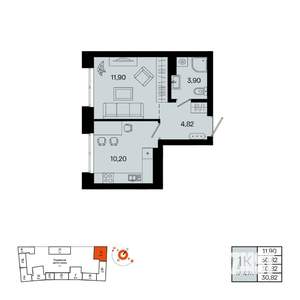 1-к квартира, вторичка, 31м2, 17/20 этаж