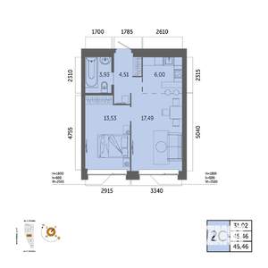 2-к квартира, вторичка, 45м2, 19/32 этаж