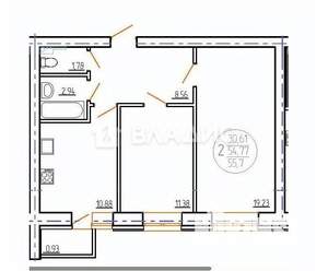 2-к квартира, вторичка, 55м2, 9/13 этаж