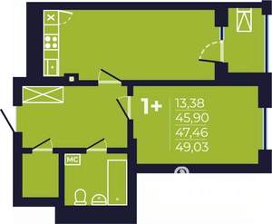 1-к квартира, вторичка, 48м2, 19/25 этаж