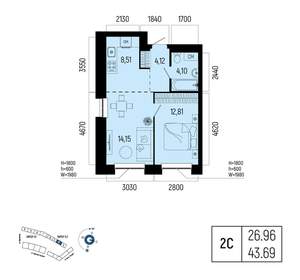 2-к квартира, вторичка, 44м2, 15/25 этаж