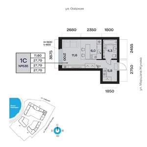 1-к квартира, вторичка, 28м2, 7/32 этаж