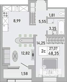2-к квартира, вторичка, 48м2, 9/24 этаж