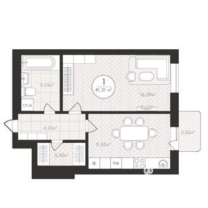 1-к квартира, строящийся дом, 41м2, 3/24 этаж