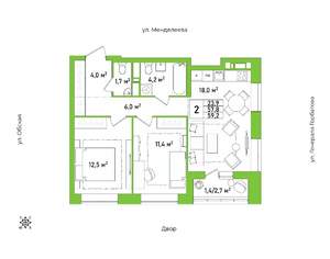 2-к квартира, строящийся дом, 59м2, 4/25 этаж