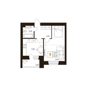 1-к квартира, строящийся дом, 39м2, 5/10 этаж