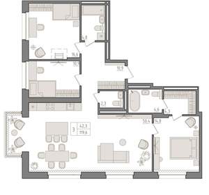 3-к квартира, вторичка, 120м2, 20/23 этаж