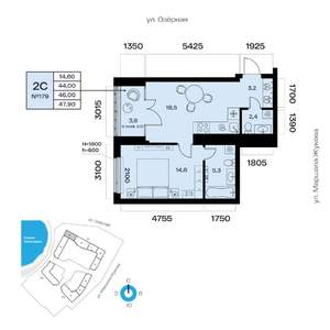 2-к квартира, вторичка, 46м2, 3/32 этаж