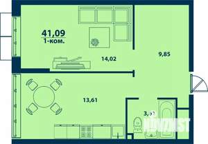 1-к квартира, строящийся дом, 41м2, 16/24 этаж