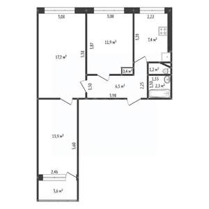 2-к квартира, вторичка, 43м2, 8/9 этаж