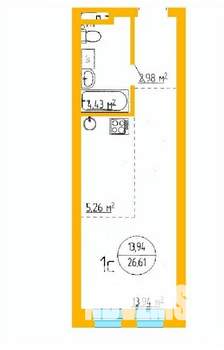 1-к квартира, строящийся дом, 27м2, 5/16 этаж