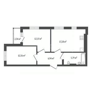 2-к квартира, вторичка, 56м2, 3/6 этаж