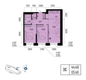 3-к квартира, вторичка, 65м2, 10/25 этаж