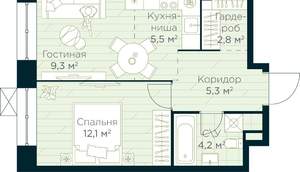 1-к квартира, вторичка, 39м2, 4/15 этаж