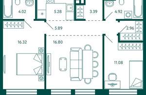 2-к квартира, вторичка, 71м2, 16/18 этаж