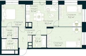 3-к квартира, строящийся дом, 73м2, 20/30 этаж