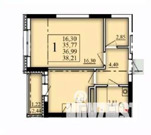 1-к квартира, строящийся дом, 37м2, 10/25 этаж
