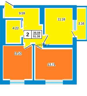 2-к квартира, вторичка, 51м2, 19/25 этаж