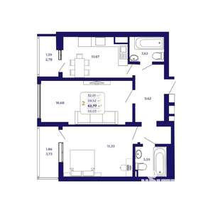 2-к квартира, вторичка, 63м2, 12/25 этаж