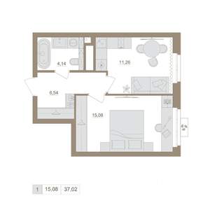 1-к квартира, вторичка, 37м2, 6/20 этаж