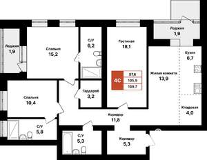 4-к квартира, вторичка, 110м2, 1/8 этаж