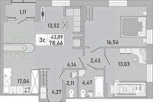 3-к квартира, строящийся дом, 79м2, 7/24 этаж