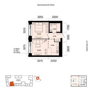 2-к квартира, вторичка, 34м2, 10/23 этаж