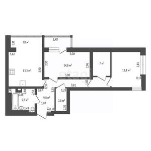 3-к квартира, вторичка, 70м2, 3/17 этаж