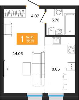 1-к квартира, вторичка, 31м2, 24/25 этаж