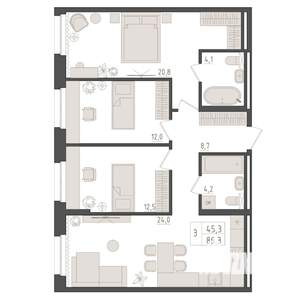 3-к квартира, вторичка, 86м2, 3/18 этаж