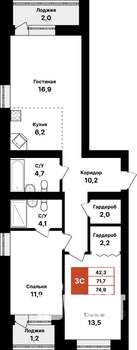 3-к квартира, вторичка, 75м2, 7/8 этаж