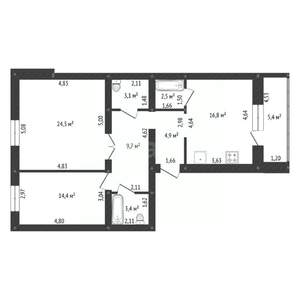 2-к квартира, вторичка, 82м2, 3/14 этаж