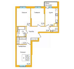 3-к квартира, строящийся дом, 79м2, 9/27 этаж