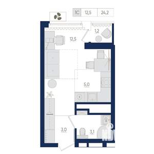 1-к квартира, вторичка, 24м2, 12/22 этаж