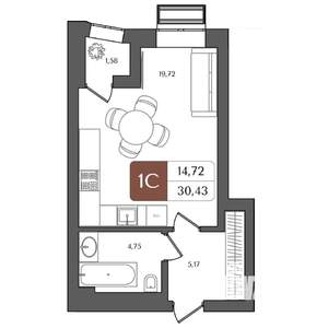 1-к квартира, вторичка, 30м2, 3/21 этаж