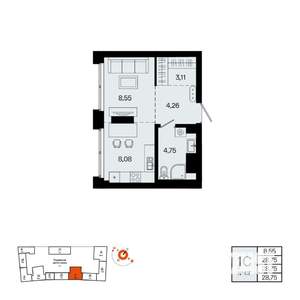 1-к квартира, вторичка, 29м2, 9/31 этаж