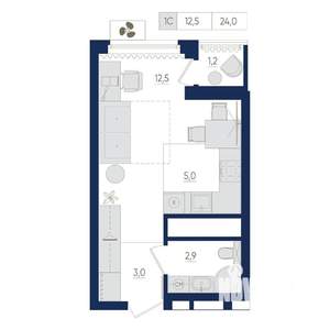 1-к квартира, вторичка, 24м2, 19/22 этаж