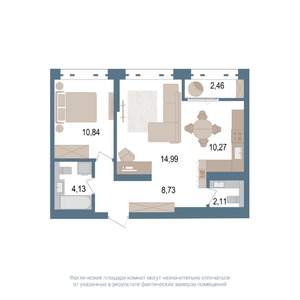 2-к квартира, вторичка, 53м2, 12/14 этаж