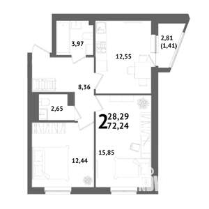2-к квартира, вторичка, 72м2, 12/21 этаж
