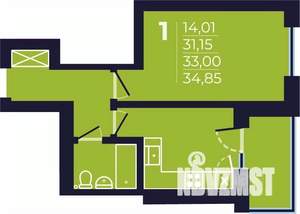 1-к квартира, строящийся дом, 33м2, 4/25 этаж