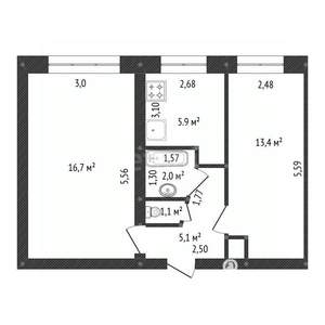 2-к квартира, вторичка, 45м2, 1/5 этаж
