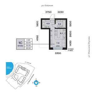 1-к квартира, вторичка, 22м2, 8/32 этаж