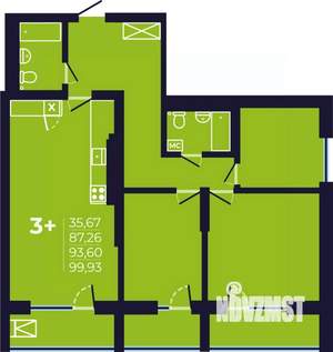 3-к квартира, строящийся дом, 94м2, 23/25 этаж