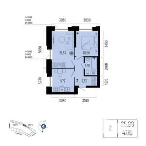 2-к квартира, вторичка, 47м2, 2/13 этаж