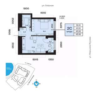 2-к квартира, вторичка, 43м2, 5/32 этаж