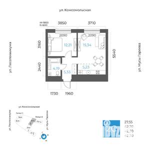 2-к квартира, вторичка, 42м2, 5/24 этаж