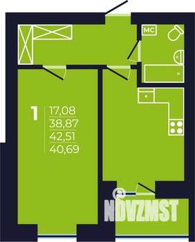 1-к квартира, строящийся дом, 41м2, 5/12 этаж