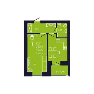 1-к квартира, вторичка, 40м2, 8/12 этаж