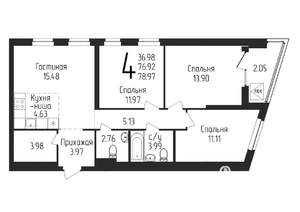 4-к квартира, вторичка, 79м2, 13/25 этаж