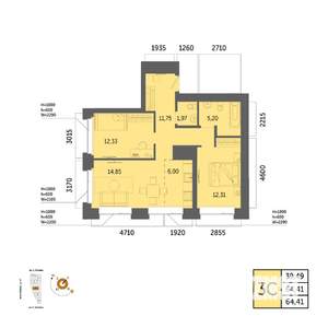 3-к квартира, вторичка, 64м2, 2/32 этаж